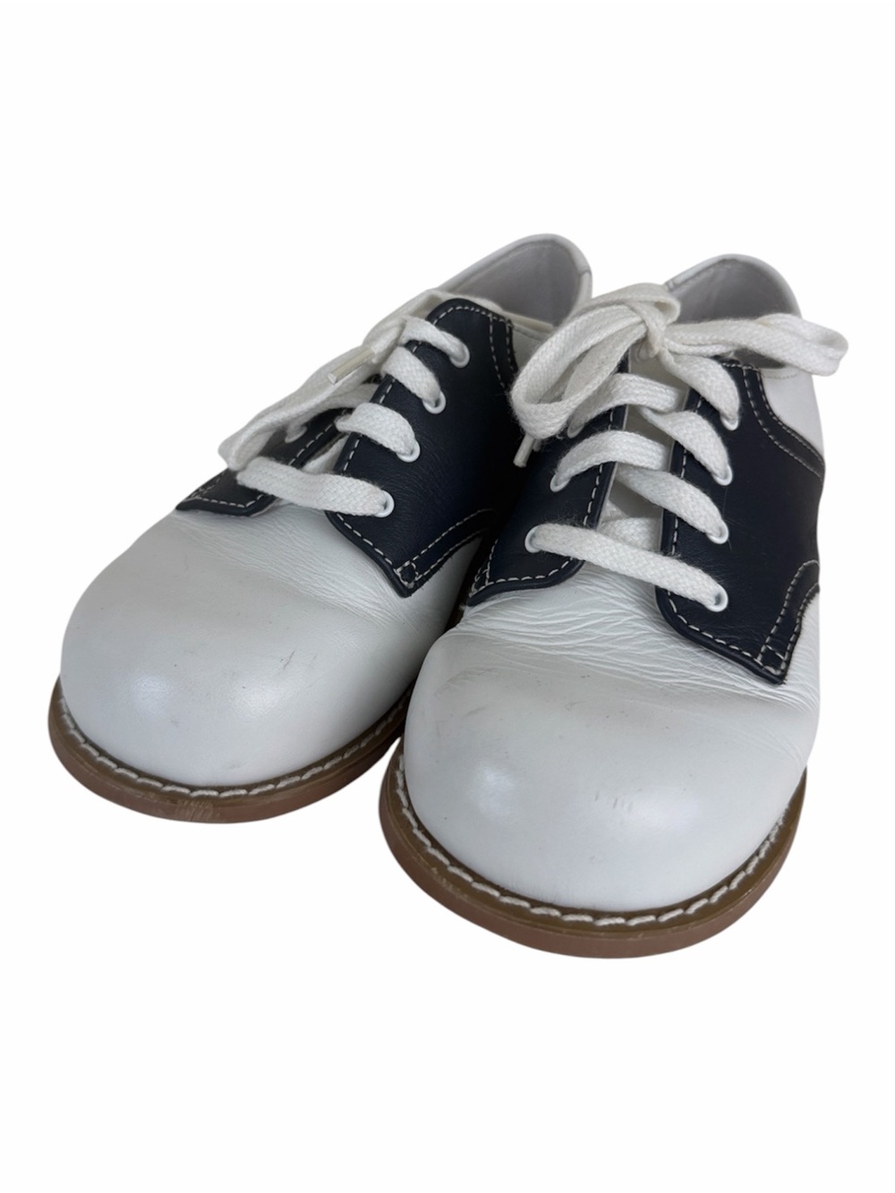 (S-2433) Willits Cheer Saddle Oxford White and Navy Kids Lace-Up Dress Shoes 11E